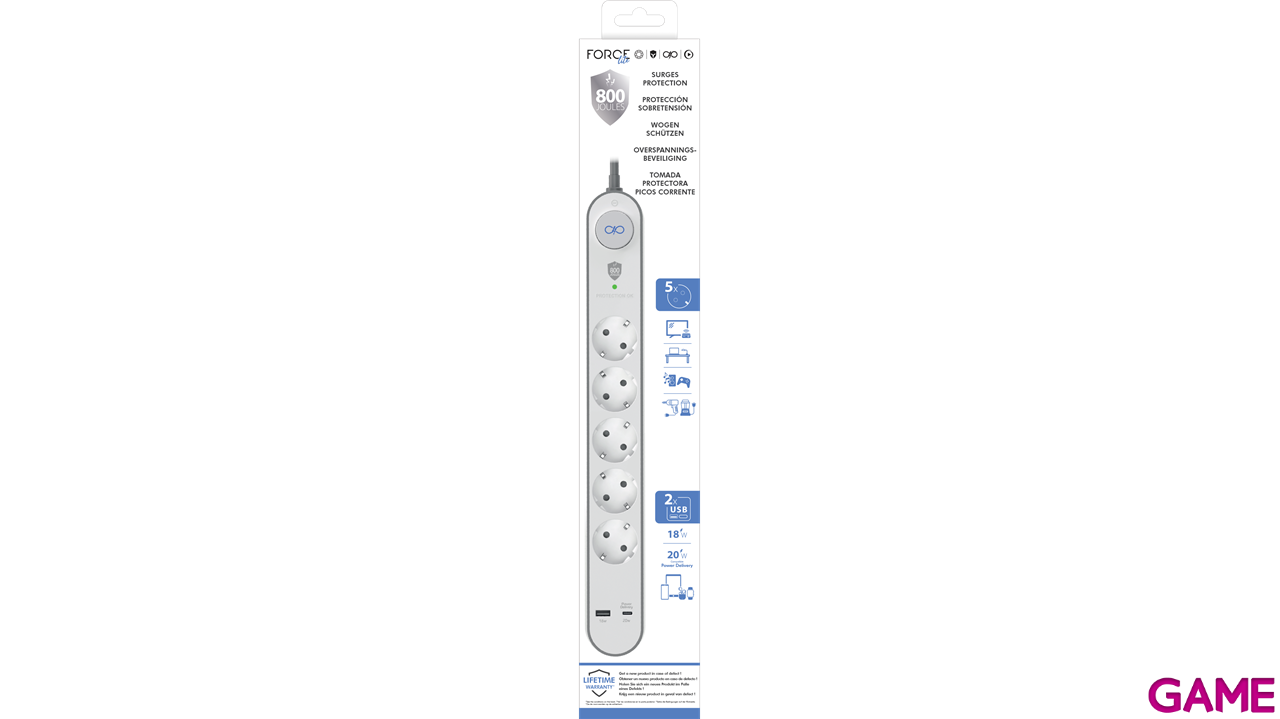 Force Power Lite Multi Surge protector 5 socket USB A+C - Regleta-1